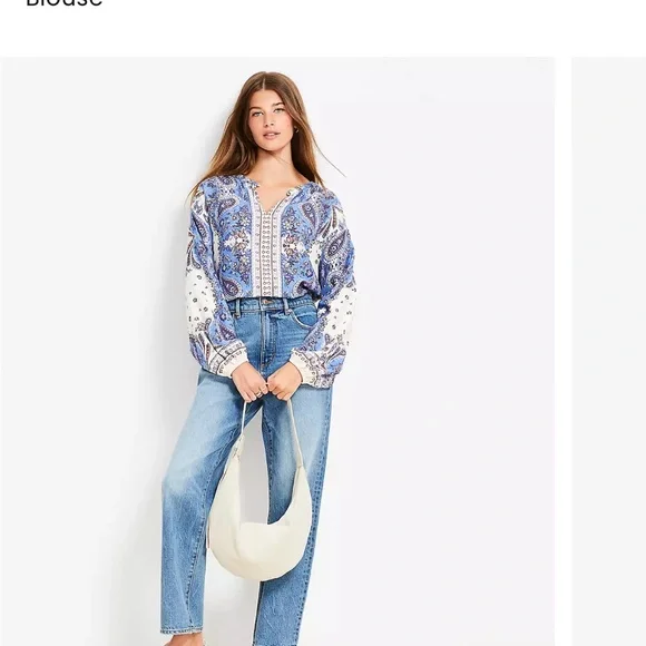 NWT loft bandana print top blue brown and cream 20” long - Picture 7 of 7